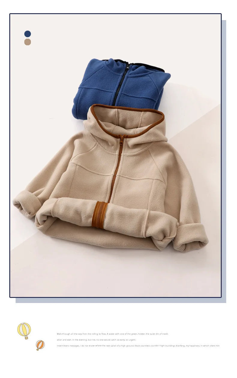 Kinder-Fleecejacke, Herbst und Winter, lässig, warm, für Teenager, Jungen und Mädchen, mit Kapuze, Oberbekleidung, antistatisch, winddicht, gemütlich, Kinderoberteile