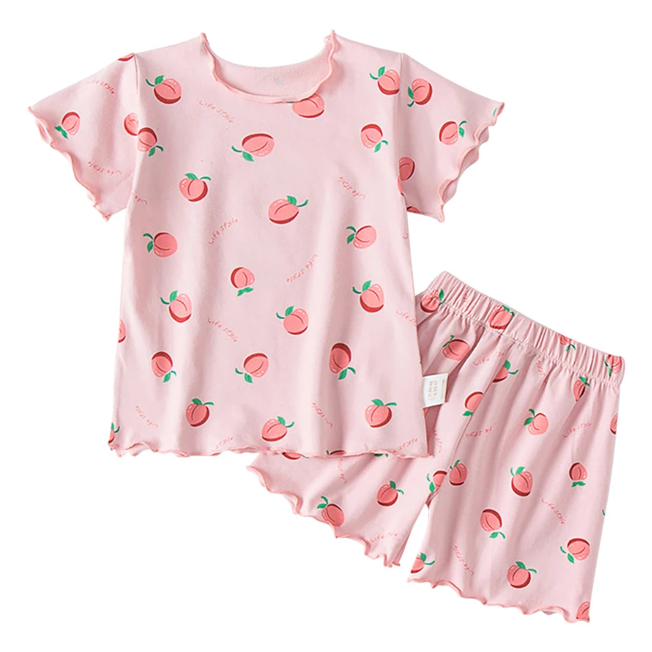 Erdbeer-Pyjama-Set für Babymädchen, Sommer, kurzärmelig, dünn, zweiteilig, Kleinkinder-Schlafanzug, Baby-Heimkleidung