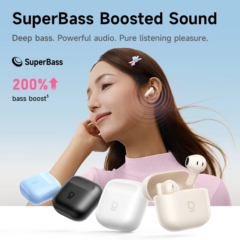 Baseus Bass BS2 Lite True Wireless Earbuds Bluetooth 6.0 Semi-In-Ear-Kopfhörer 2-Mikrofon AI ENC 40H Spielzeit IP55 SuperBass Ohrhörer