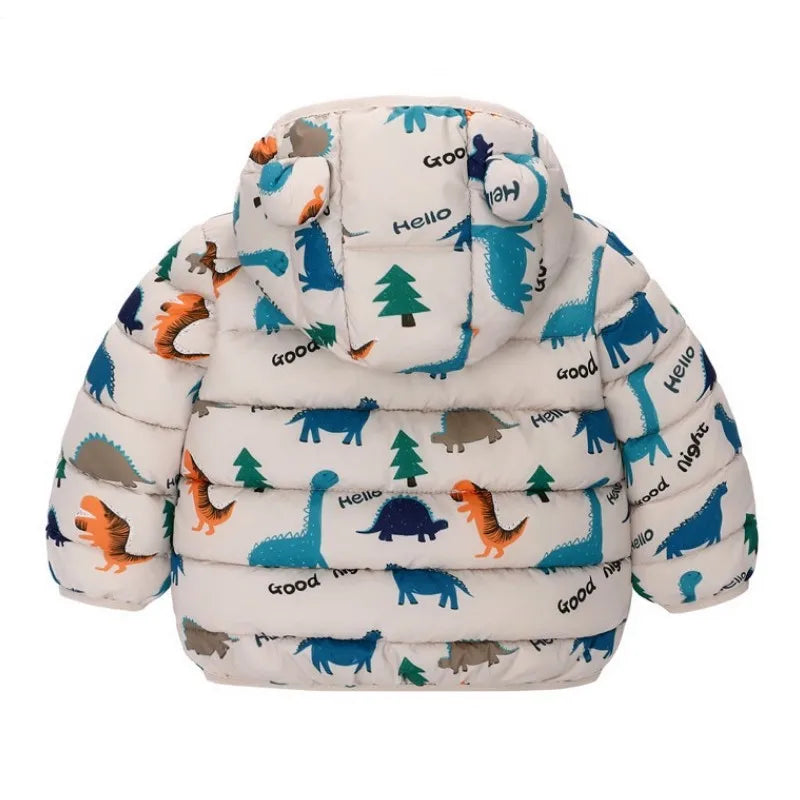 Kinder Jungen Baby Mit Kapuze Leichte Daunenjacken Warme Oberbekleidung Herbst Kinder Mädchen Mäntel Cartoon Dinosaurier Druck Freizeitkleidung