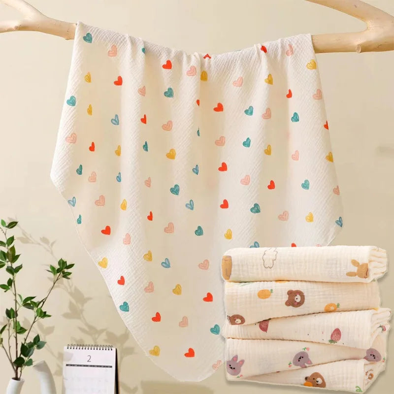 80*80 cm Decke Doppellagige Musselin Baby-Puckdecke Cartoon-Druck Weiche Neugeborenen Baumwolle Pucktuch Kinderwagen