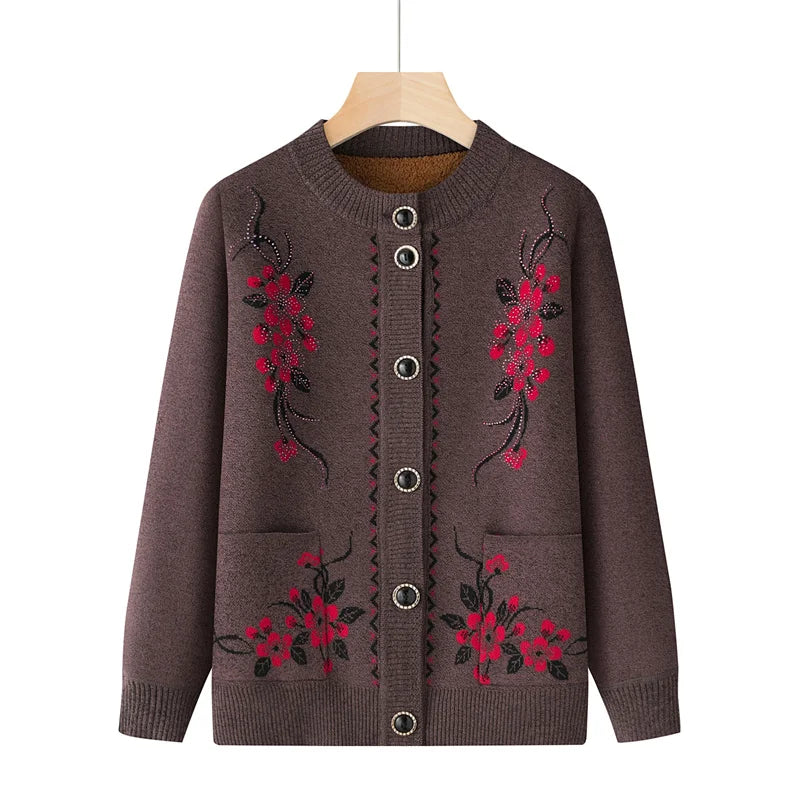 Oma Top Warme Dicke Herbst Winter Strickjacke Für Frauen Neue Casual Pullover Mantel Einreiher Mittleren Alters Mutter Jacke