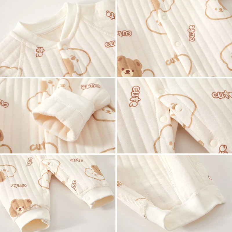 Dicker Baumwoll-Strampler für Neugeborene, Niedlicher Bären-Romper, Krabbelkleidung für Babys, Winter-Langarm-Bodysuit für Jungen und Mädchen, Kinder-Onesie-Pyjama