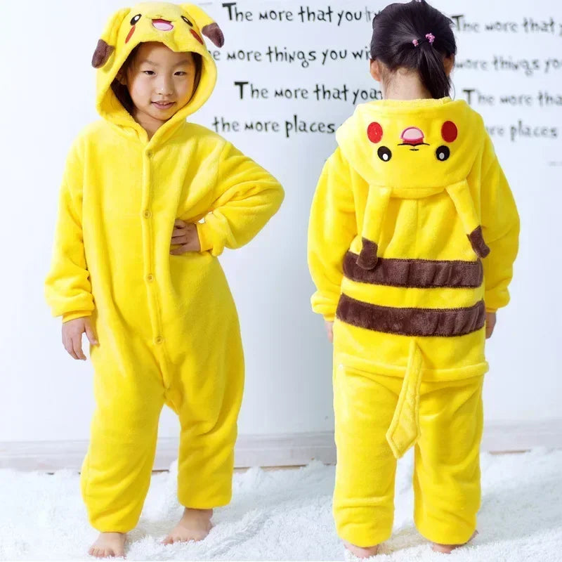 Pokemon Pikachu Warme Flanell Homewear Kinder Herbst Winter Weiche Onesie Cosplay Tier Hoodie Pyjamas Eltern-kind-Mädchen Nachtwäsche