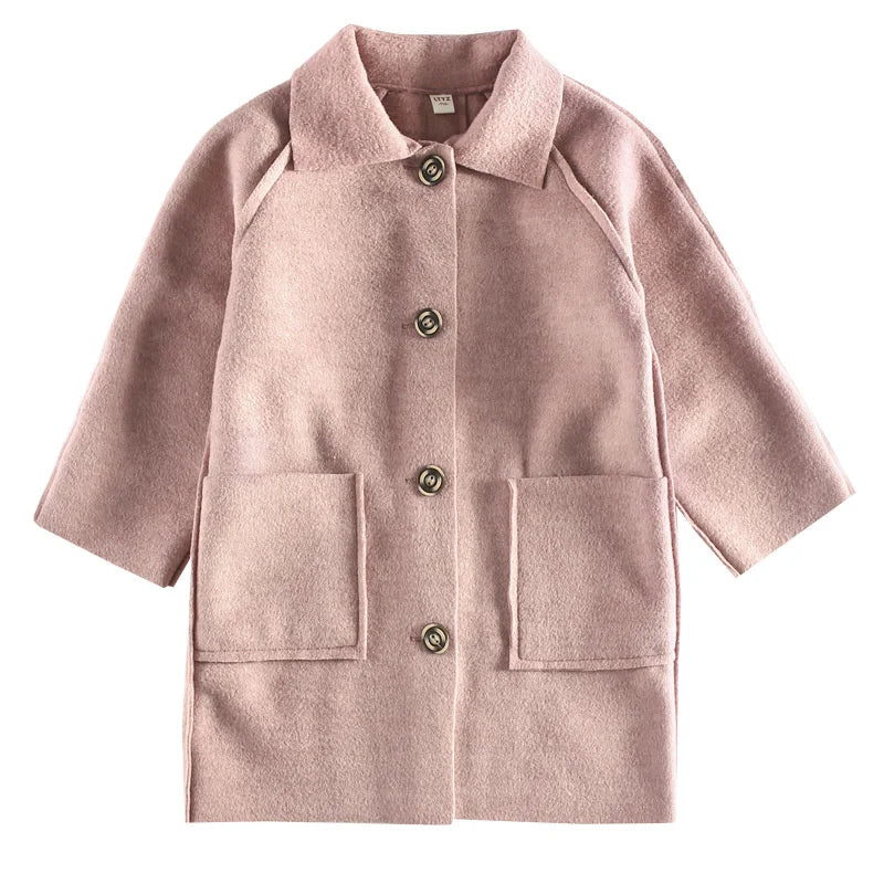 Winter Kinder Tweed Mäntel Herbst Mädchen Warme England Stil Mid-Länge Jacken Teen Mode Oberbekleidung Kind 5-12 Jahre alt