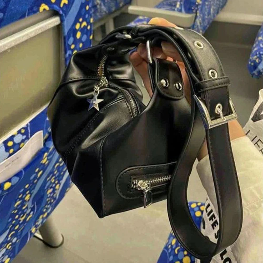 Y2k koreanische gotische Stern Mädchen schwarze Handtasche Harajuku ästhetische Vintage Schulter Umhängetasche trend ige Frauen Messenger Einkaufstaschen