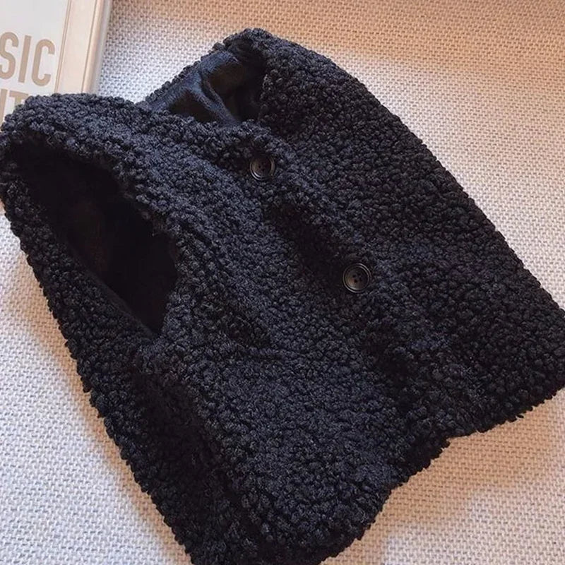 Herbst Winter Baby Lamm Wolle Plus Samt Weste Mädchen Jungen Plüsch Weste Einreiher V-ausschnitt Kind Warme Mode Warme Mantel