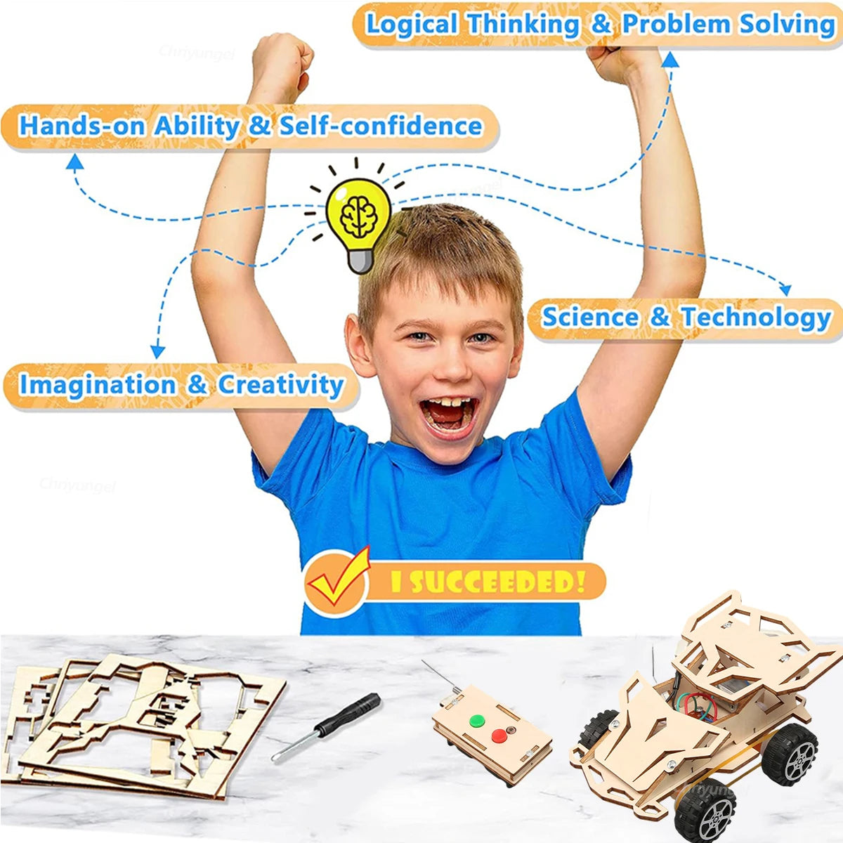 DIY Holz Fernbedienung Auto Holz Allradantrieb Racing Montage Wissenschaft Experiment Kits KINDER STEM Lernspielzeug