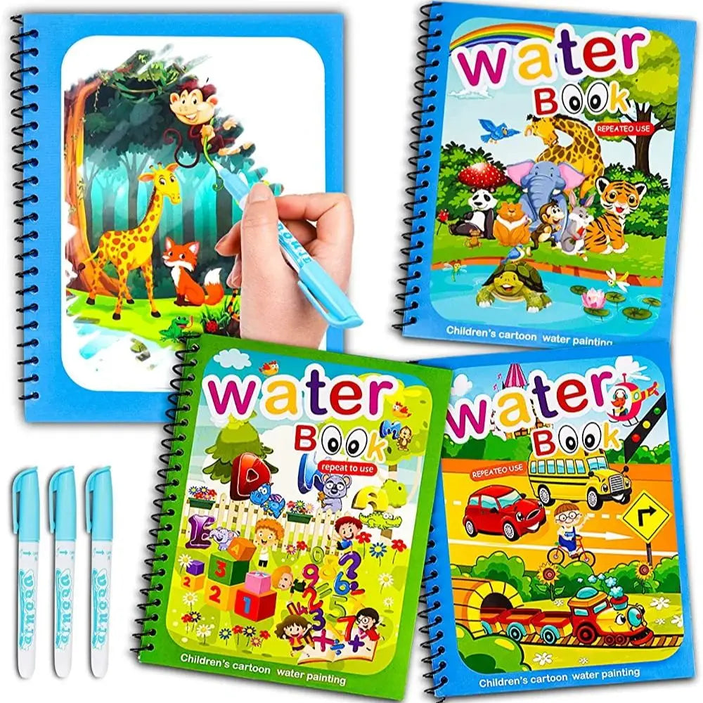 Magisches Buch, Wasserteichnung, Montessori-Spielzeug, wiederverwendbares Malbuch, magisches Wasser-Zeichenbuch, sensorische Früherziehung für Kinder