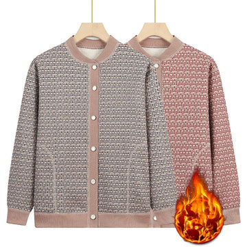 Verdicken Samt Plaid Pullover Für Frau Langarm Top Heißer Herbst Winter Oma Kleidung Warme Strickjacke Frauen Strickwaren Jacke