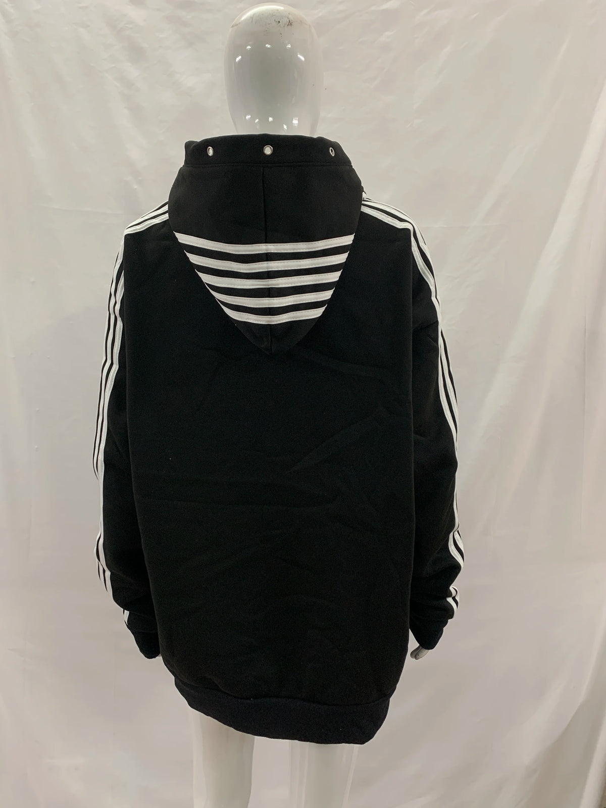 Kurze Kapuzenjacke mit Reißverschluss für Junge Männer, Oversized mit Fallenden Schultern, Gestreiften Ärmeln, Ösen-Taschen, Vintage-Schriftzug, Dunkler Street-Style für Teenager