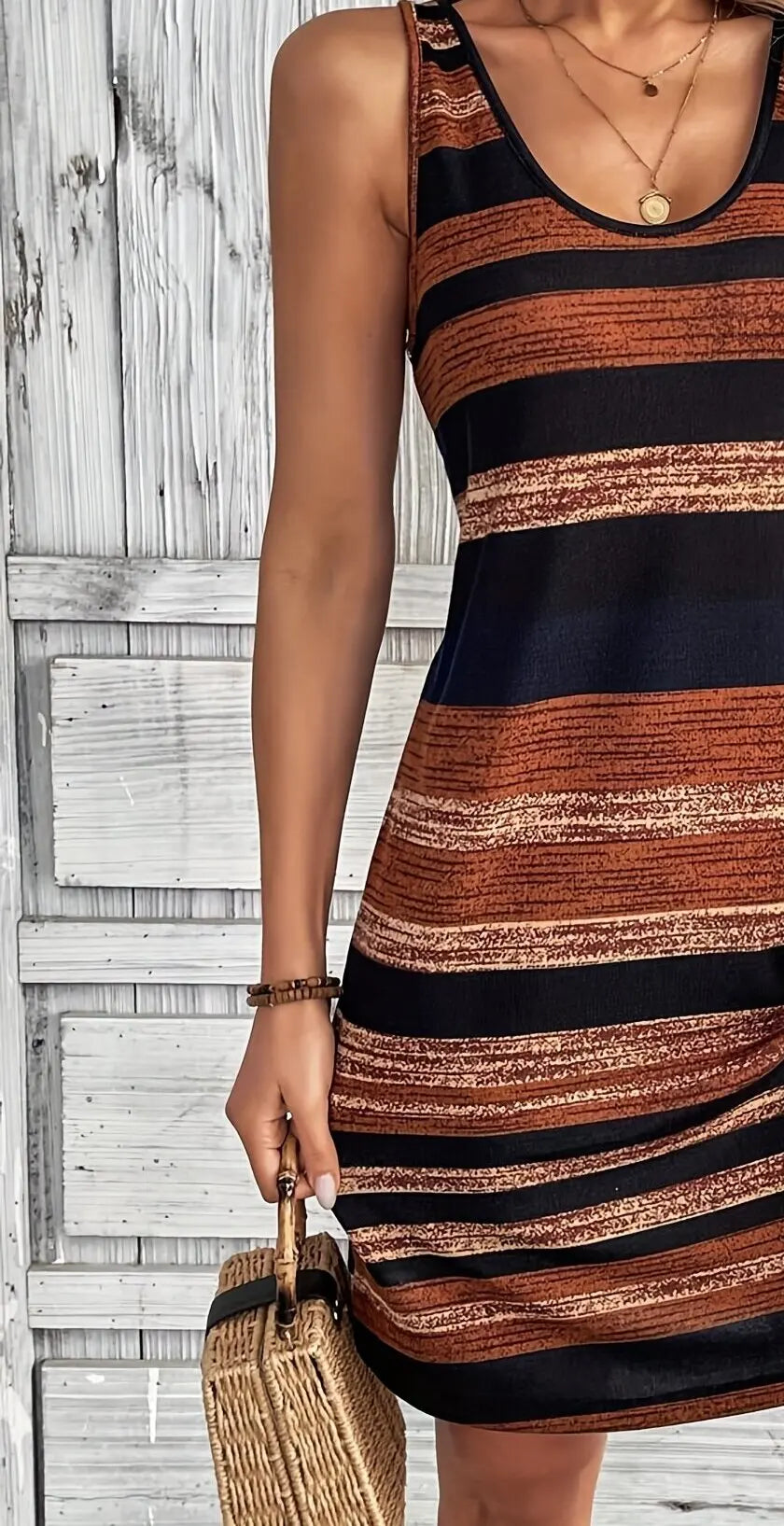 Ärmelloses A-Linien-Kleid für Damen mit U-Ausschnitt, mit Lipgloss-, Regenbogen- und bunten Prints, eng anliegendes Kleid, Strandkleid für Damen, Urlaubskleidung, Freizeitkleid, Strandkleid