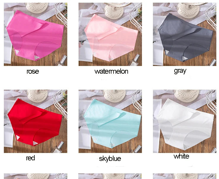 3Pcs Plus Größe Unterwäsche frauen Höschen Eis Seide Einfarbig Damen Nahtlose Unterhose Mädchen Briefs Atem Sexy Dessous weibliche