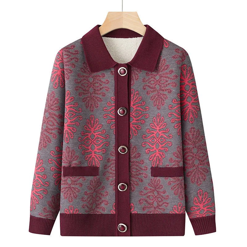 Warme Oma Pullover Frauen Herbst Winter Pullover Mantel Mutter Strickjacke für Frau dicke Samt Strickwaren weibliche Kleidung