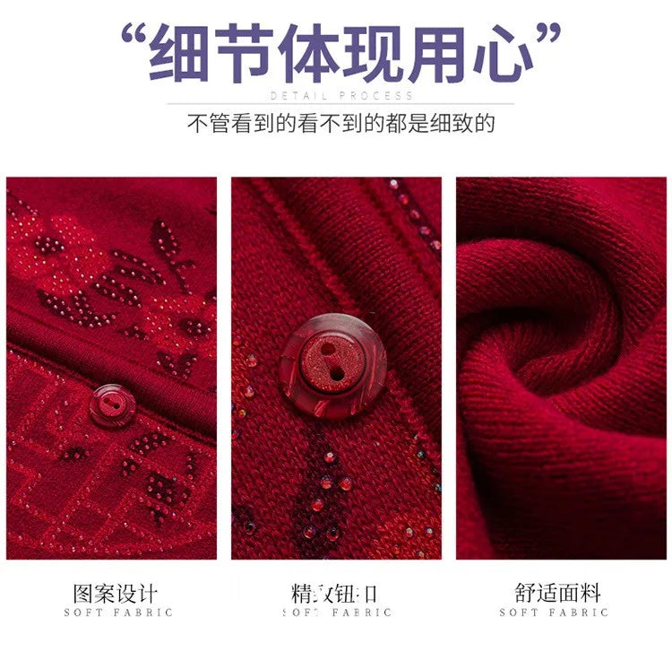 2025 Oma Pullover Frauen Frühling Herbst Pullover Mantel Mutter Strickjacke Für Frau Samt Strickwaren Weibliche Kleidung 5XL 2898