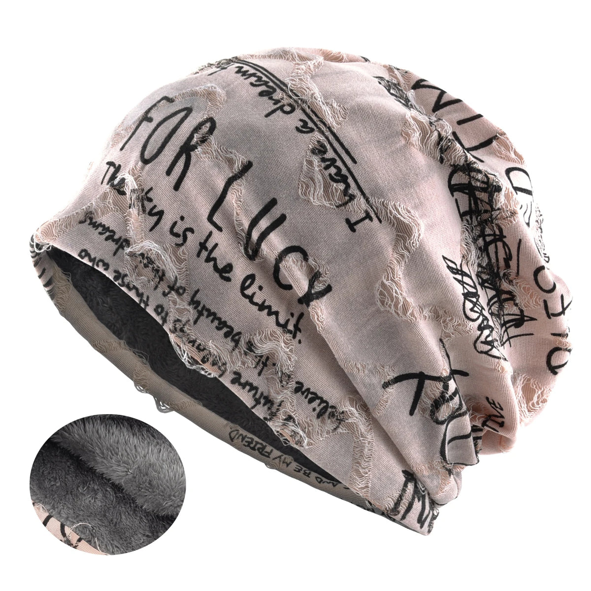 Beanie-Mütze mit Buchstaben-Aufdruck für Damen und Herren, Vintage-Design im Distressed-Look  Wasteland Style Frühling Sommer Warmer, mit Fleece gefütterter Winter