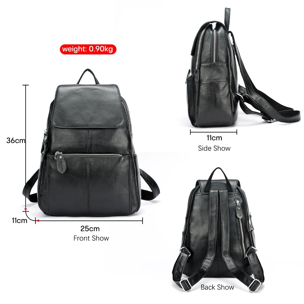 Zency Stilvoller Damen-Rucksack aus echtem Leder in Weiß und Schwarz, A++-Qualität, Diebstahlsicherer Rucksack mit großem Fassungsvermögen, Reise-Designer-Rucksack
