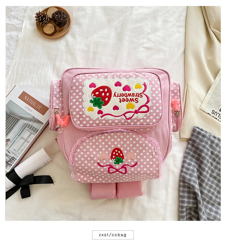 Strawberry Embroidered Backpack