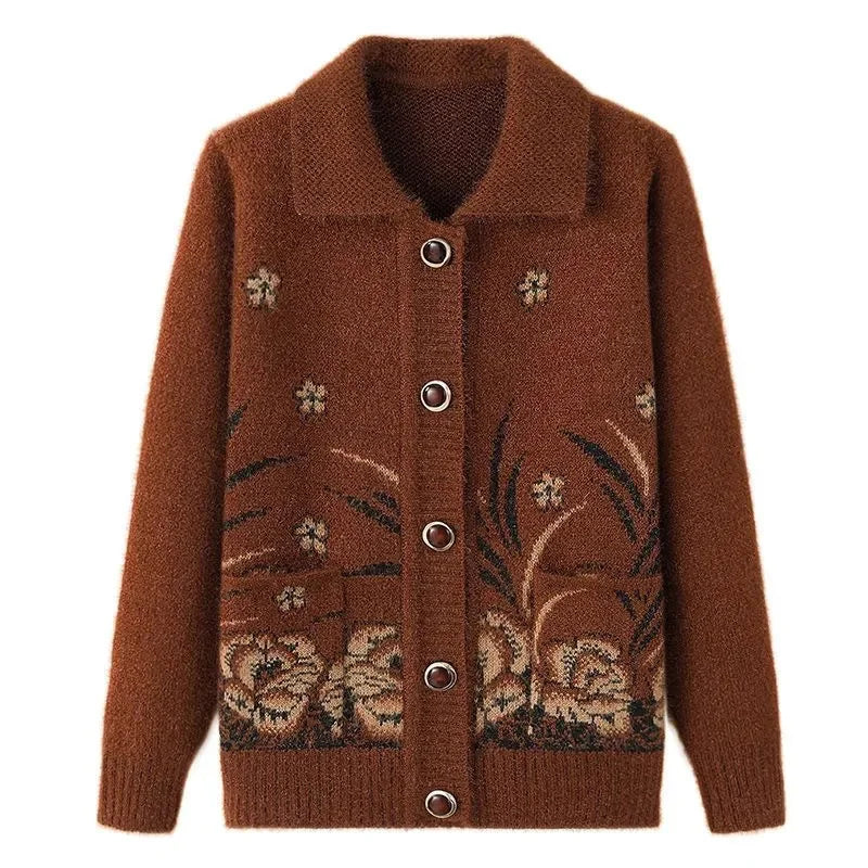Mittelalterliche Mutter Strickjacke Pullover Mäntel Frühling Herbst Damen Langarm Strickwaren Oberteile 60-70 Jahre alte Oma Kleidung KX16