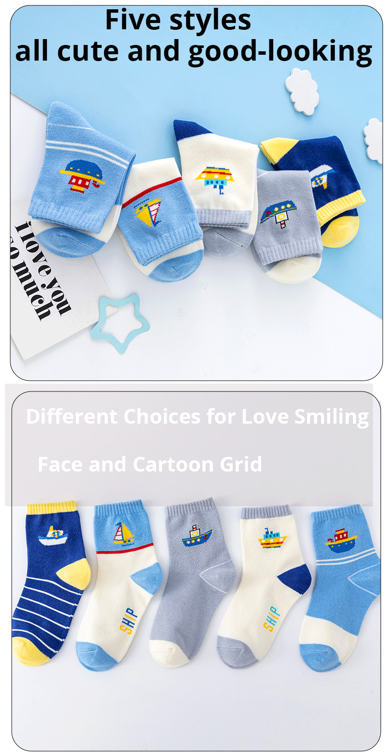 5 Paar neue Herbst und Winter Kinder Socken gestreifte Segelboot Jungen Socken 4 bis 8 Jahre alte Socken