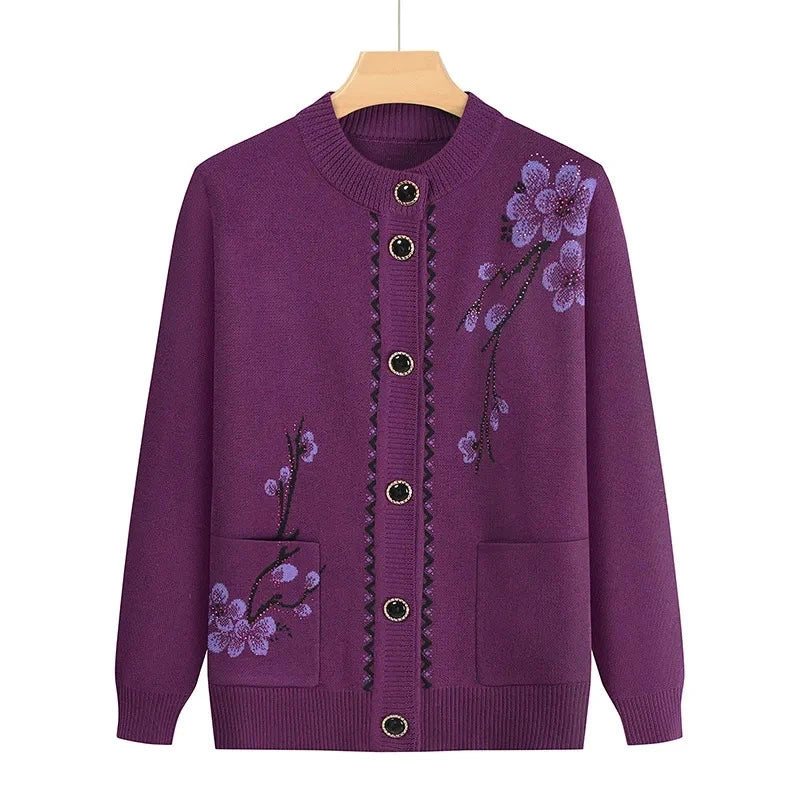 Oma Strickjacke Mittleren Alters und Ältere Frauen Pullover Mantel Frühling Herbst Warme Lange Ärmel Stricken Tops Mutter Geladen
