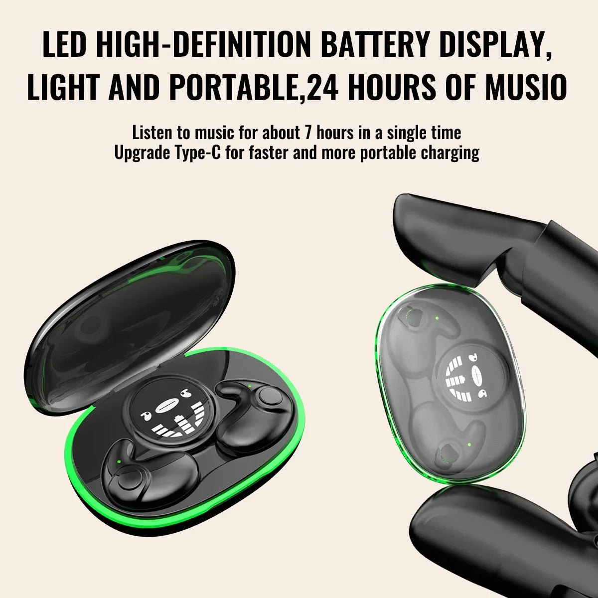 TWS Bluetooth 5.3 Kabellose Kopfhörer Unsichtbare Schlaf-Kopfhörer Versteckte Ohrhörer IPX5 Wasserdicht Geräuschunterdrückung Sport-Headset