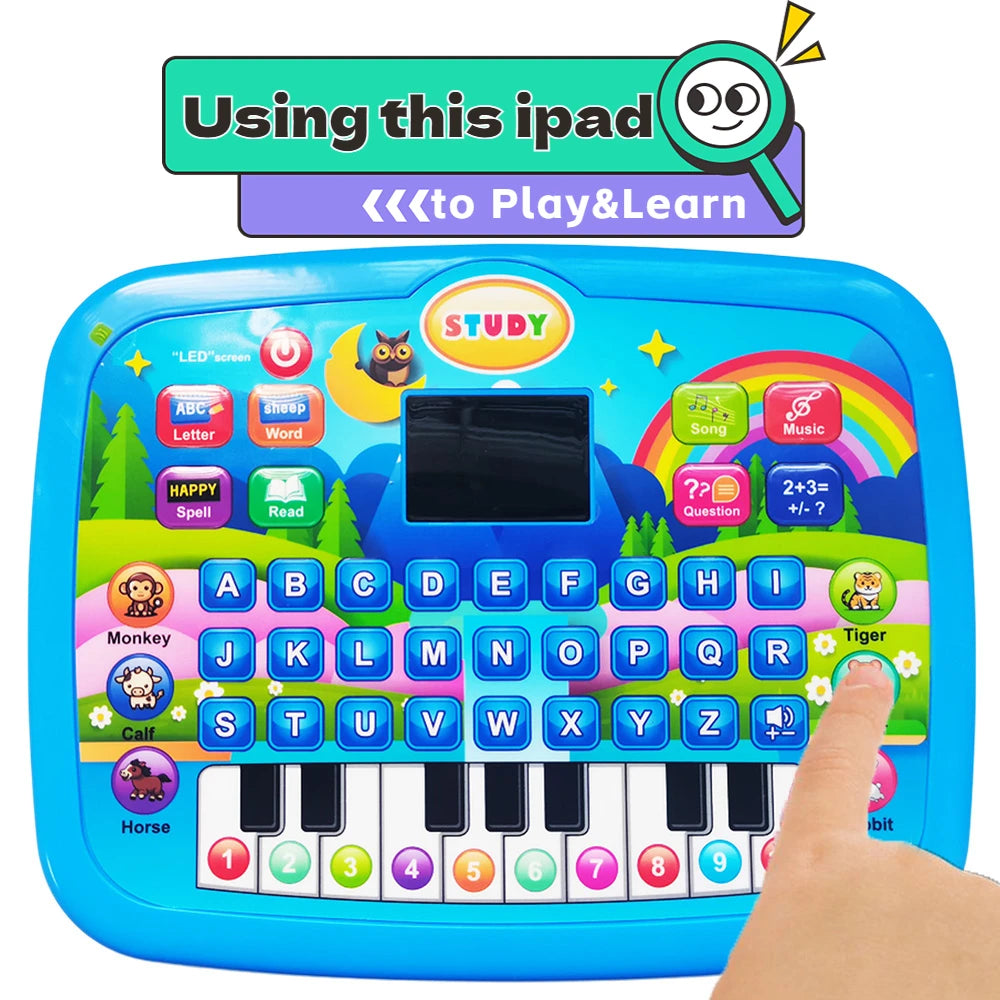 Bildungstablett-Spielzeug für Kinder, Alphabetisierung ab 3 Jahren, Mathematik, Musiklernen, Doppel als elektronische Tastatur, Geburtstags-Weihnachtsgeschenk
