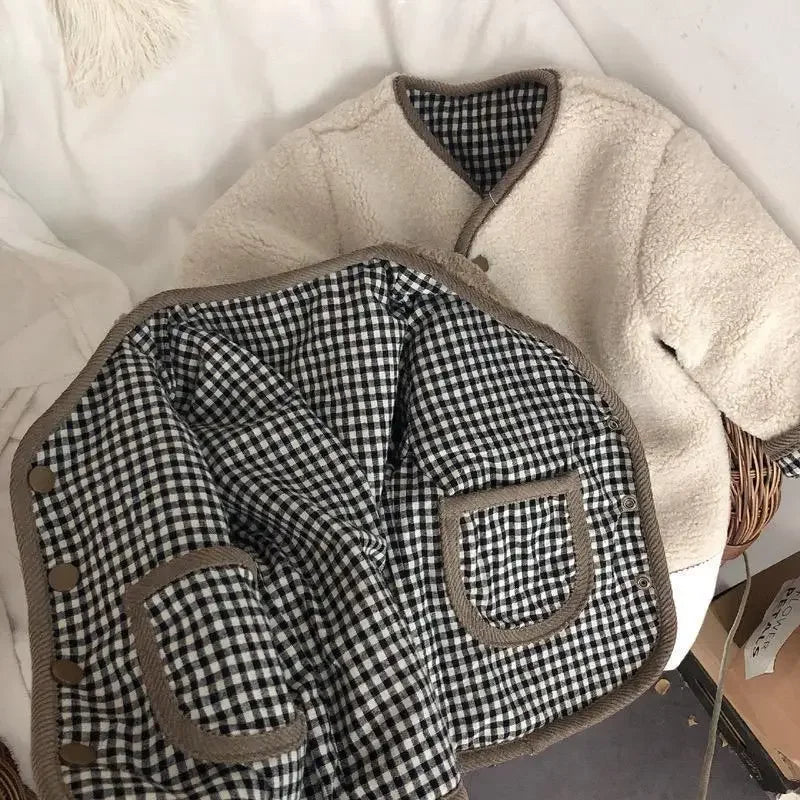 Neue Herbst und Winter Neue Warme Jacke Kinder Zwei Seiten Tragen Plaid Plüsch Jacke Kinder Jacken Winter Kleidung für Mädchen
