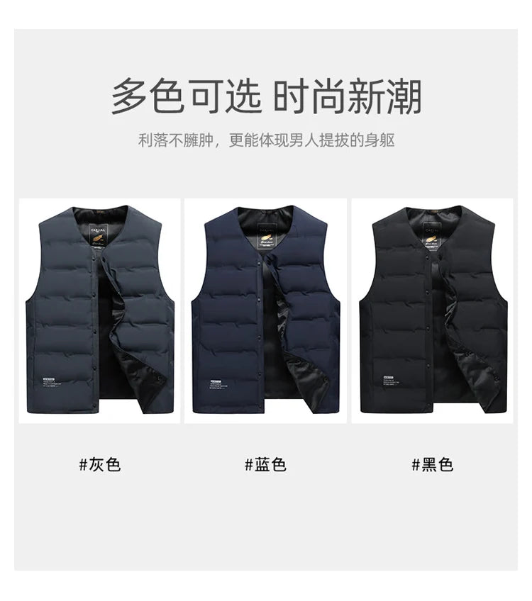 QYLVAWOY Herren Mittleren Alters Ältere Papas Herbst Winter Daunenweste Opa Gilet Dünner Stil Ärmellose Jacke LJ2105