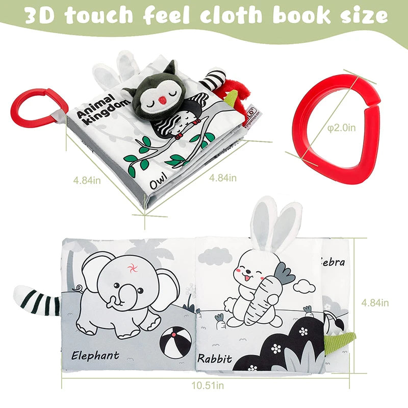 Weiche Babybücher, 3D-Touch-Feeling, kontrastreiches Stoffbuch, sensorisches frühes Lernen, Kinderwagenspielzeug für Kleinkinder, Geschenke von 0–12 Monaten