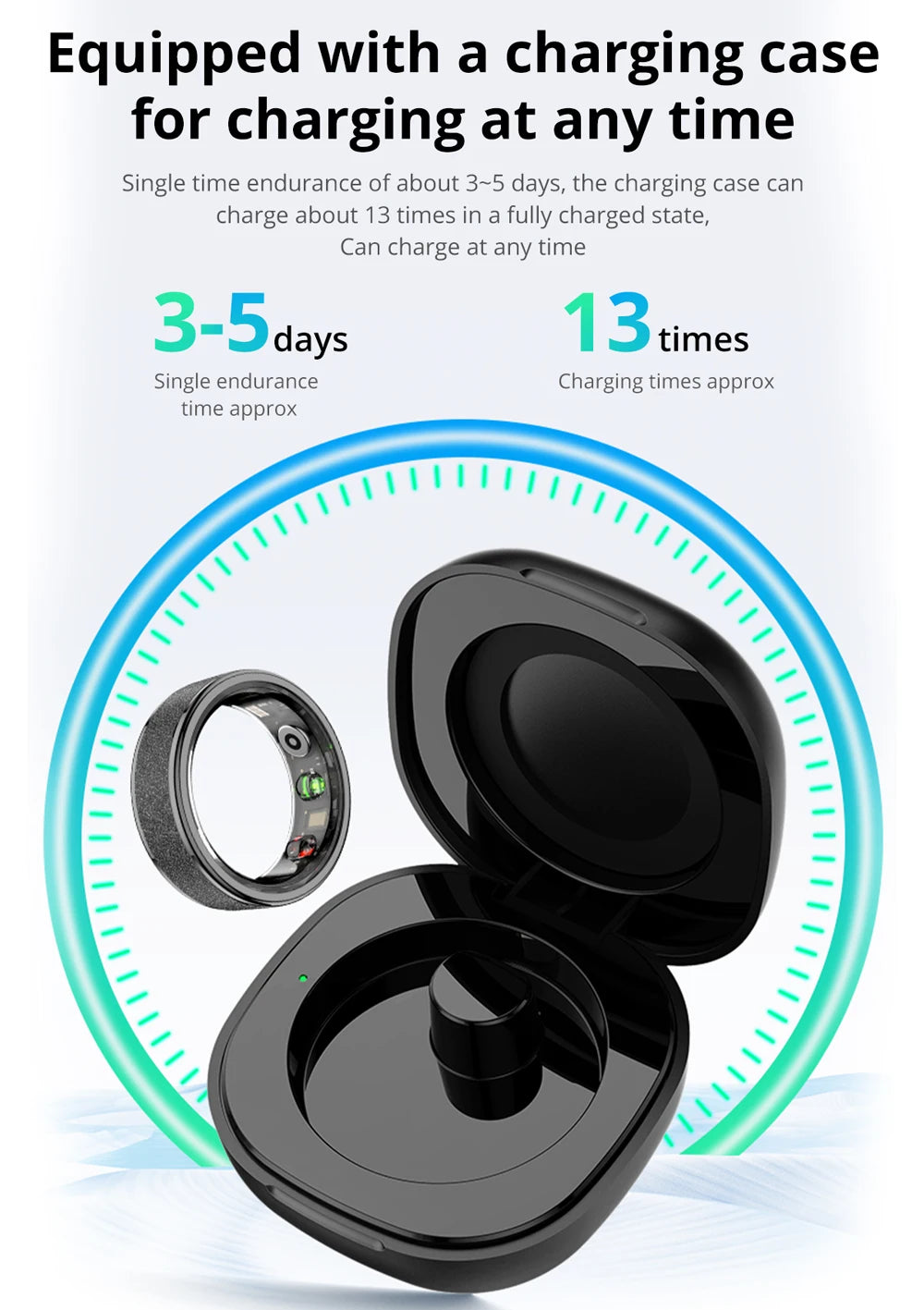 COLMI R10 Smart Ring mit Ladeetui für Männer und Frauen, Gesundheits- und Schlafmonitor, 5ATM wasserdicht, Multi-Sport-Modus