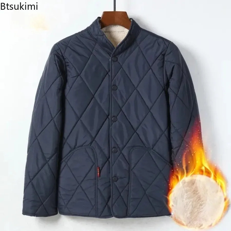 Neue Lammfell-Baumwolljacke für Ältere Herren, Dicke Fleece-Gefütterte Lockere Warme Winterjacke für Väter und Großväter