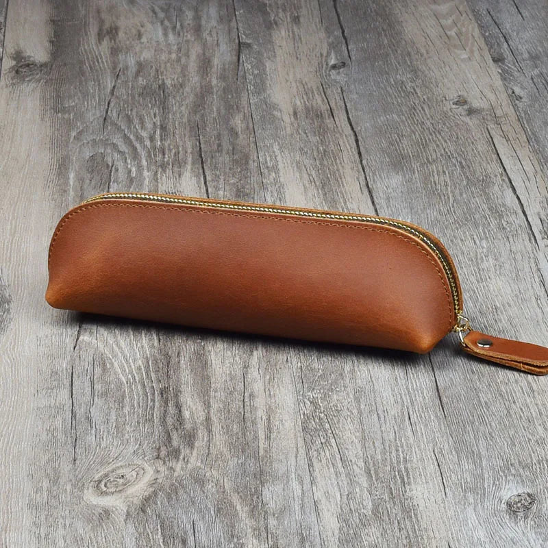 Vintage Leder Bleistift Tasche Einfache Schreibwaren Hoder Stift Fall Lagerung Tasche Zipper Bleistift Beutel Gläser Box Schule Liefert