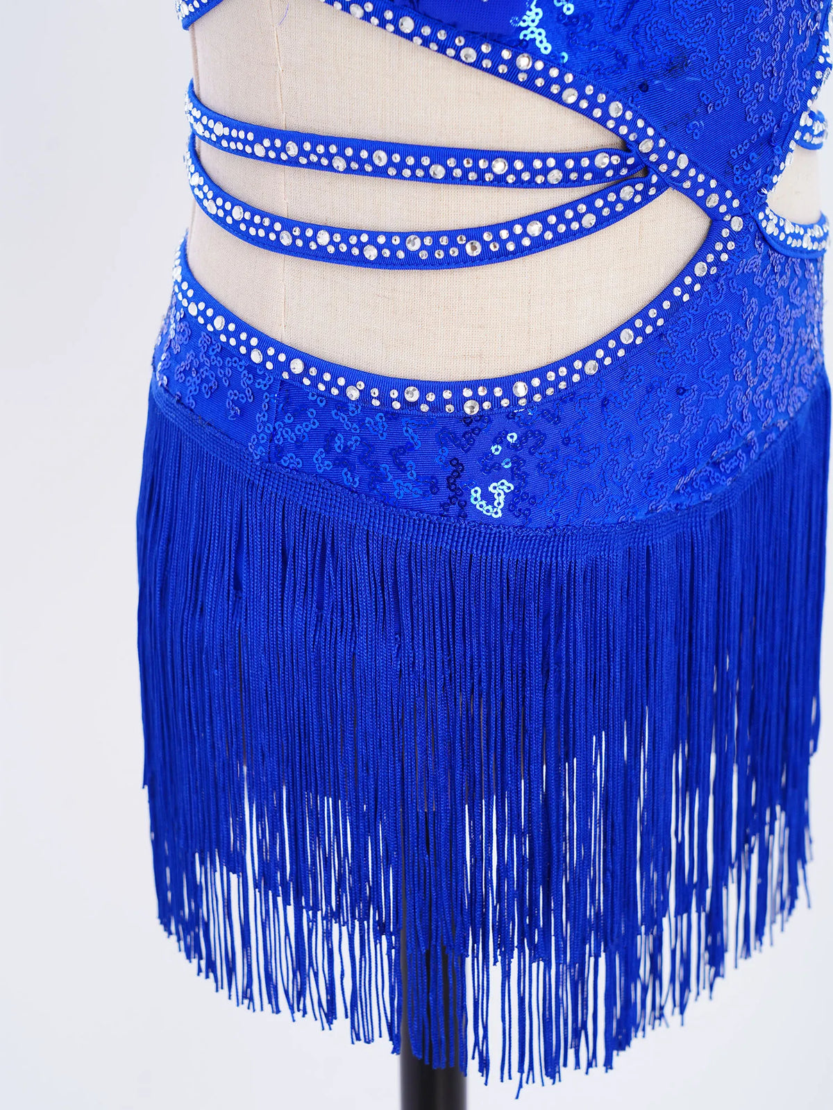 Glitzerndes Pailletten-Lateintanzkleid für Mädchen, Salsa, Jazz, Tango, ärmellos, gerüschtes Mesh-Overlay, Oberteil mit Quasten, Leotard-Kleid
