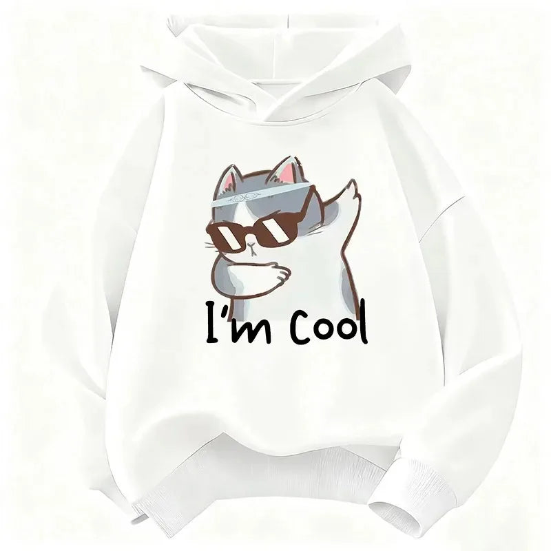 Cooler Katzen-Print Hoodie Unisex Herbst Winter Baumwoll-Sweatshirt Streetwear Mode-Oberteil 2026 Neuer Trendiger Grafik-Pullover für Jugendliche
