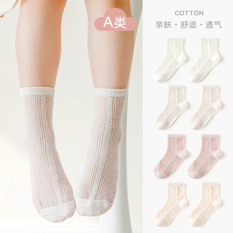 5 Paar Babysocken, Sommer-Baumwollsocken, dünne Netzsocken, für Jungen und Mädchen, Frühlingssocken, einfarbig