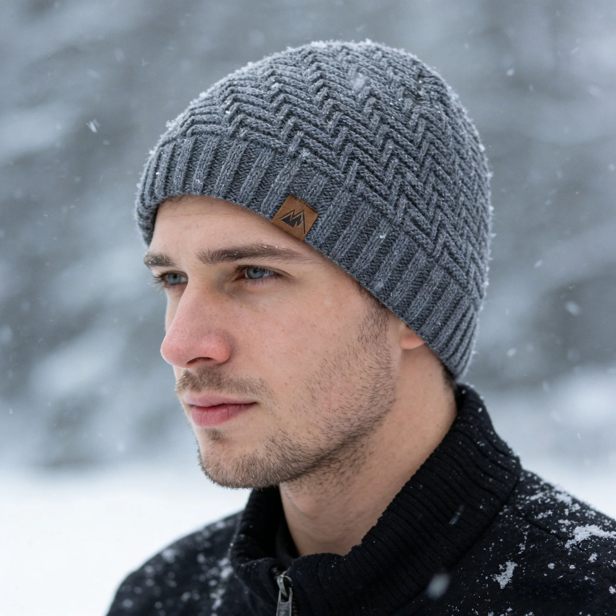 Unisex Peak Labal Wintermützen, modische Strickmützen für Männer und Frauen, Beanie-Mütze, Outdoor-Plüschfell, gefüttert, warme Sportmützen