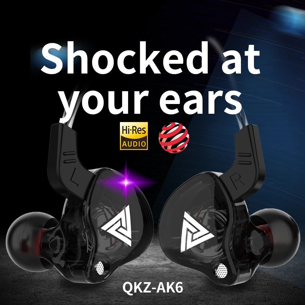 Original QKZ AK6 In-Ear Headphones 6 Dynamic Driver Unit Earphones with Microphone Stereo Sports HiFi Subwoofer Headset Monitor Earbuds