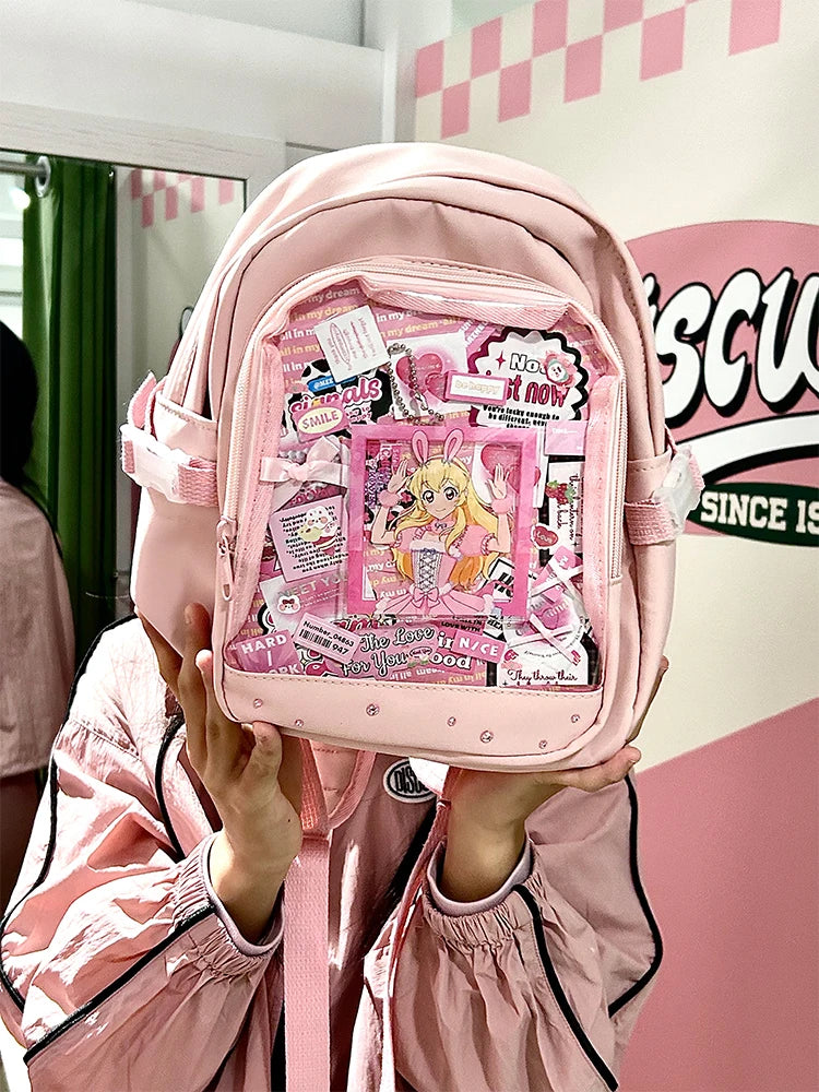 Y2K Nette Mini Rucksack Frauen Kawaii Ita Tasche Süße Mädchen Transparent Rucksack DIY Persönlichkeit Display Rucksack Lolita Schulter Tasche