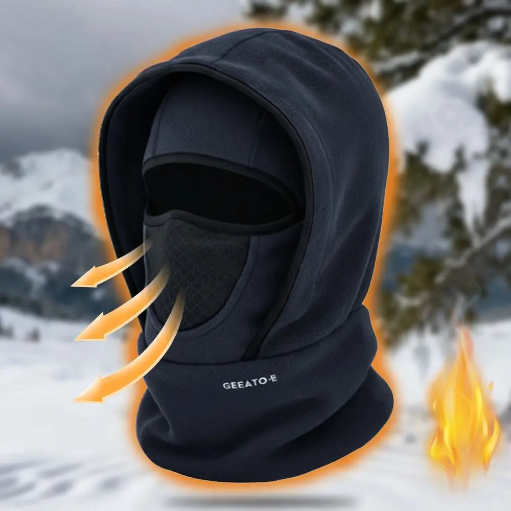 Wasserdichte Polar-Fleece-Sturmhaube, Thermo-Mütze zum Radfahren, Skifahren, mit Kapuze, Nackenwärmer für kaltes Wetter, Gesichts- und Nackenwärmer, Beanie-Mütze
