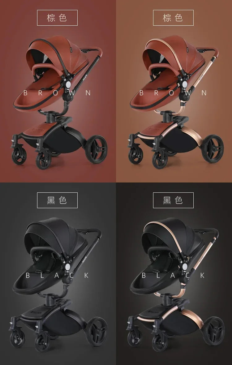 Kinderwagen 3in1 mit abnehmbarem Korb im Autositz. Hochformatige Eierschale aus PU-Leder, Babywagen, Luxuswagen für Babyautos