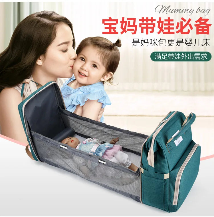 Mama Wickeltaschen Babybett Mutter Große Kapazität Windel Milchflasche Rucksäcke mit Wickelunterlage Praktische Baby-Stilltaschen Geschenk