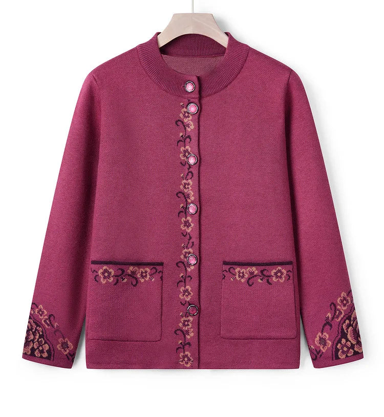 Knöpfe Langarm Mutter mittleren Alters verdicken Strickjacke Pullover Top Oma Wolle Strick mantel Herbst Winter Damen bekleidung