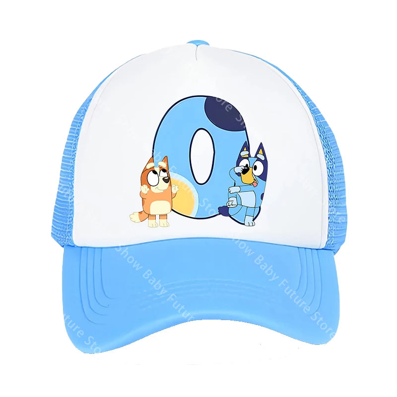 Blueys Baseballkappen für Erwachsene, Jungen und Mädchen, Kawaii-Buchstaben, zwei Größen, atmungsaktive Sport-Mesh-Mütze, niedlicher Cartoon-Anime-Sonnenhut, Geschenke