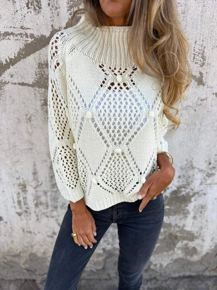 Hohl Einfarbig Langarm Gestrickte Rundhals Lange Vielseitige Pullover Herbst Pullover Damen Roupas De Inverno Feminina Mulher