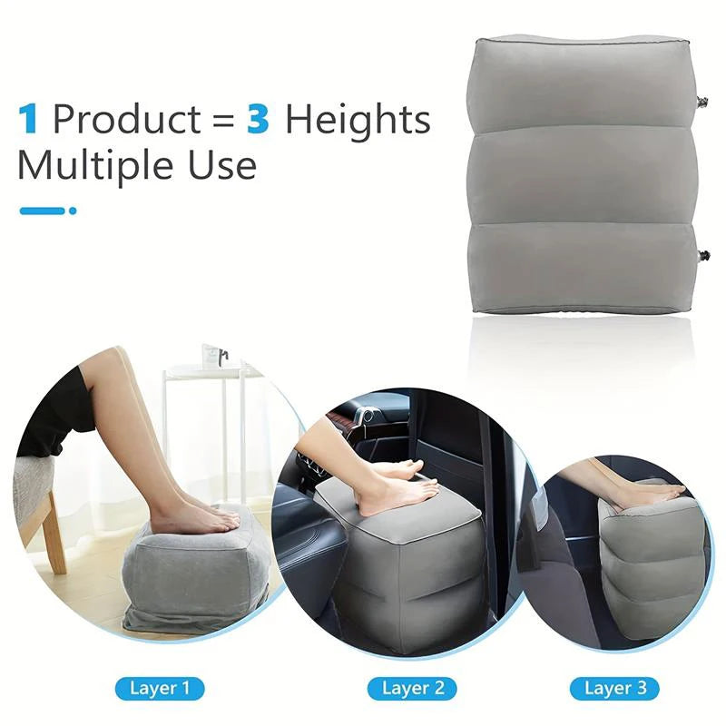 Inflatable three-layer adjustable foot cushion, inflatable footrest, seat for long-distance train car, footrest