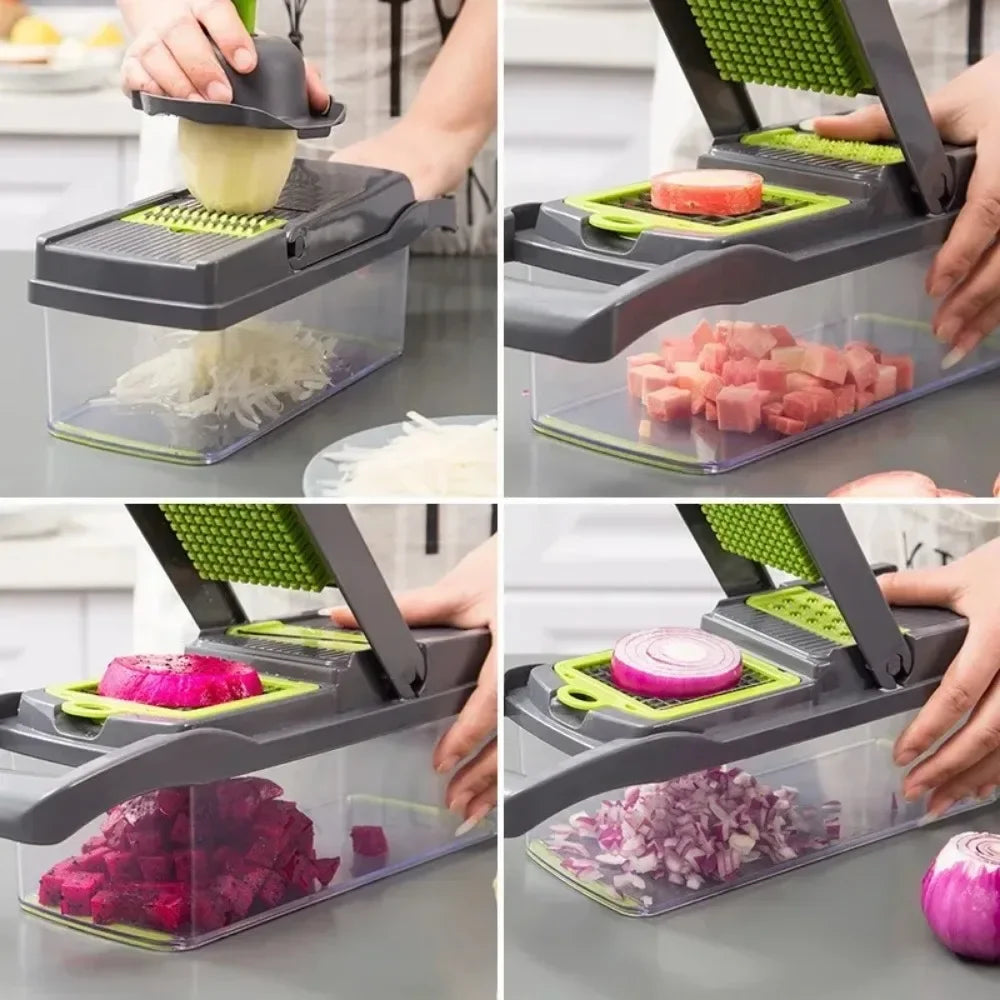Multifunktionaler Gemüsehacker mit Griff, Lebensmittelrost, Lebensmittelhacker, Gemüseschneider, Dicer, geschnitten, 14/16 in 1, Küchenartikel, Cocina