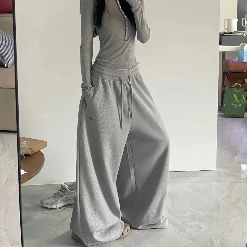Amerikanischen Retro Hip-Hop Übergroßen Frau Schwarz Casual Jogginghose Koreanische Streetwear Lose Jogging Hosen Hohe Taille Breite Bein Hosen