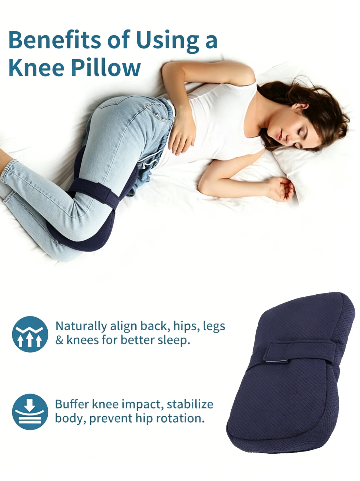 1-Piece Knee Pillow, Ergonomic Side Pillow for Side Sleepers, Back, Legs, Hips, Joints, Pregnancy, Sciatica, Neuralgia, Relief