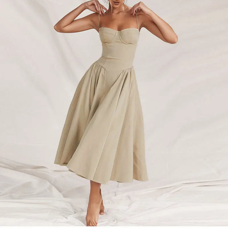 Sommer Frauen elegante ärmellose rücken freie Falten kleider Dame sexy feste Schlinge Midi-Kleid 2024 weibliche Party Abend A-Linie Roben